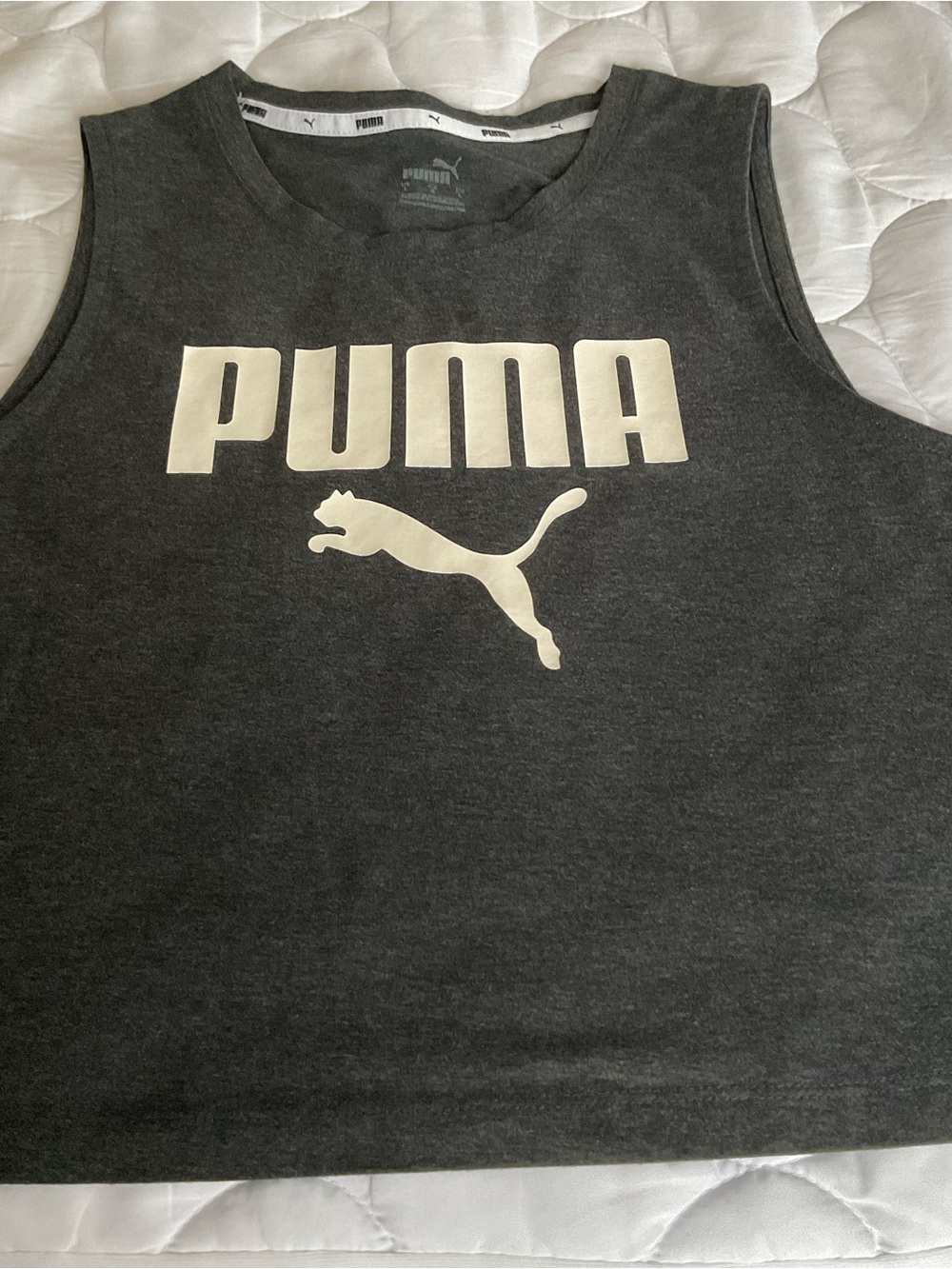 Puma dark gray sleeveless Tank Top with White Logo - Picture 6 of 8